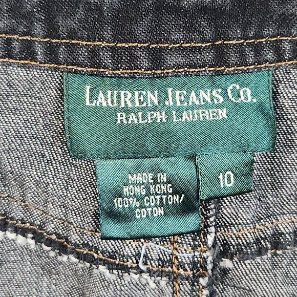 Ralph Lauren Classic Denim Mini Midi Skirt Womens 10 Black Button Front Cotton - Picture 6 of 8